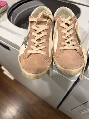 Golden Goose Pink Suede & Cream Low-Top Sneakers with Silver Star